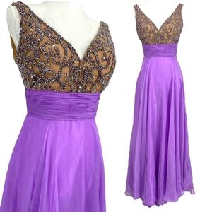Sherri Hill Lavendar Purple Sequin Chiffon Rhinestones Evening Gown Size 4